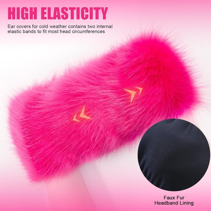 RANOME Faux Fur Headband for Women Elastic Fuzzy Thick Earmuffs Winter Headwrap Ear Muffs Furry Ear Warmers Cold Weather (Rose) - Image 3